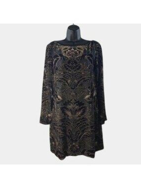 Vince Camuto Black Purple Gold Velvet Burnout Floral Shift Dress Size 12